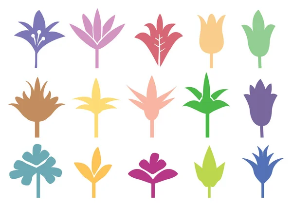 Çiçek ve bitkilerin renkli siluet — Stok Vektör