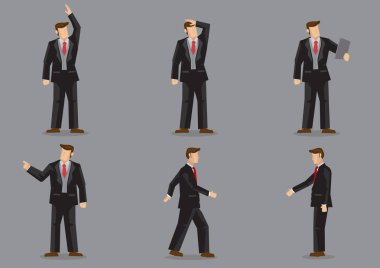 Farklı jestler vektör C siyah Suit karikatür Işadamı