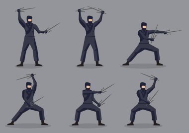 Japon Ninja Sais ile Dövüş Sanatları Eylem Vektör Karakter