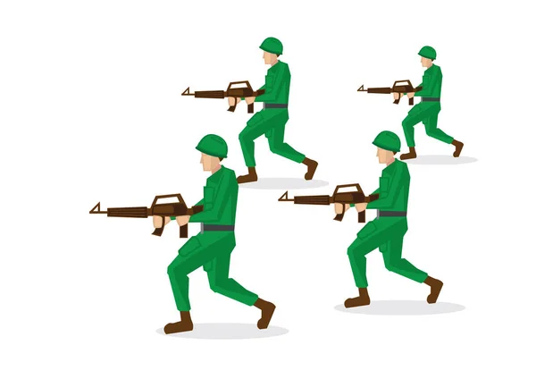 Military soldiers in green uniform running and attacking. Vector — Stock Vector