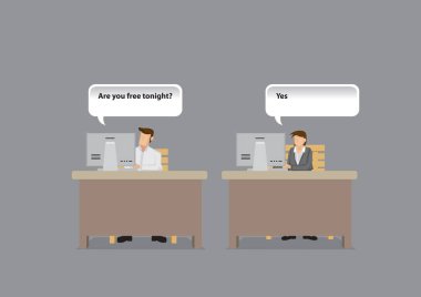 Ofis Saatleri Sırasında Bilgisayarda Sohbet Çalışanlar Karikatür Vecto