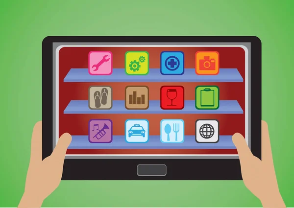 Tablet komputer z ikonami aplikacji — Wektor stockowy