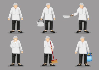 Old Woman Çizgi Film Karakter Vektör İllüstrasyon