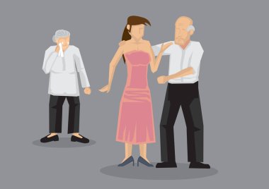 Yaşlı Adam Dating Genç Kadın Karikatür Vektör İllüstrasyon