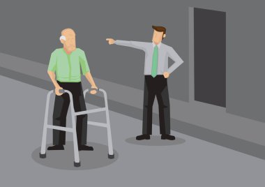 Young Man Discriminates Against Old Man Conceptual Vector Illust