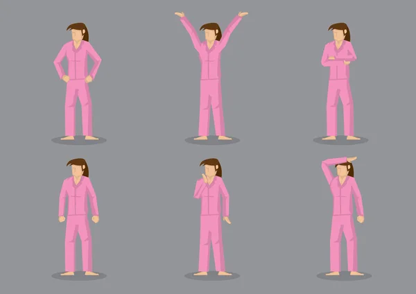 Dívka v růžovém pyžamu nastavení vektorového znaku ilustrace — Stockový vektor