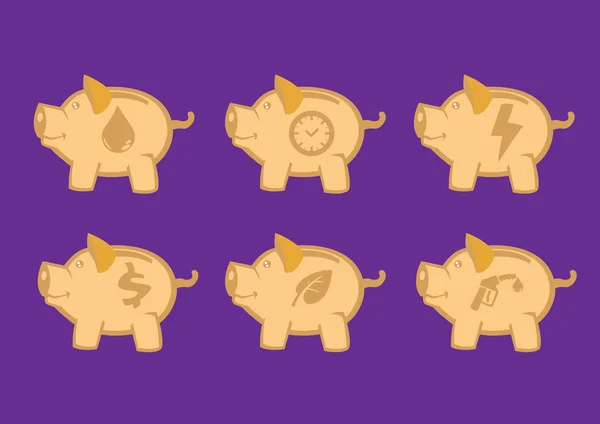 Piggy Banks com ícones simbólicos elementos de design vetorial —  Vetores de Stock