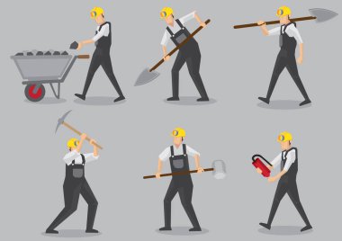 Çalışma Araçları Vektör Karakterleri İllüstrasyon ile Madenci