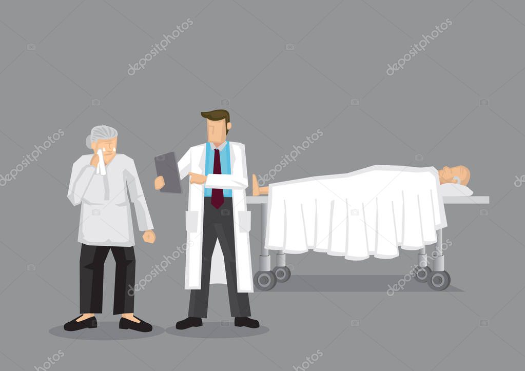 Old Wife Worried About Old Husband Health Cartoon Vector Illustr