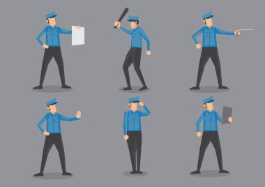 Polis Memuru Vektör Karakter İllüstrasyon Seti