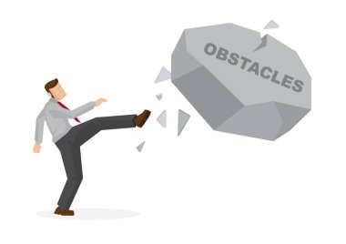 Dev bir rock başlığı obstacl tekme bir işadamı İllüstrasyon