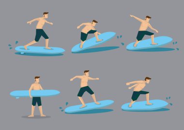 Surfer Surfboard Vektör Karakter İllüstrasyon