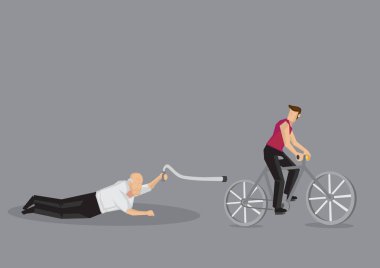 Old Man Bisikletçi Road Karikatür Vektör İllüstrasyon Düştü