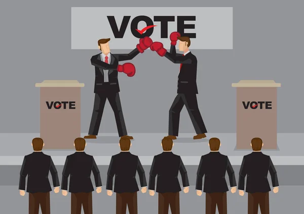 Verkiezings kandidaat vechten op podium cartoon vector illustratie — Stockvector