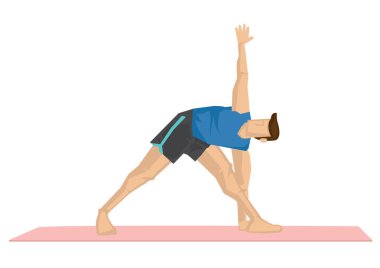 Bir üçgen pos ile yoga yapan güçlü bir adam İllüstrasyon