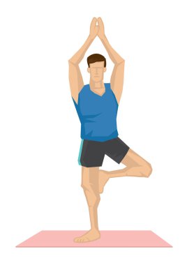 Bir ağaç poz ile yoga güçlü bir adam İllüstrasyon. 