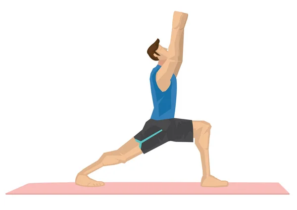 Illustration eines starken Mannes, der Yoga mit einer Kriegerpose praktiziert — Stockvektor