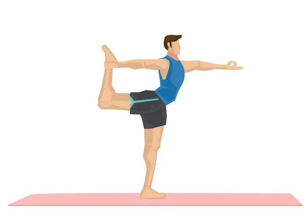 Ilustración de un hombre fuerte practicando yoga con un hal de pie — Vector de stock