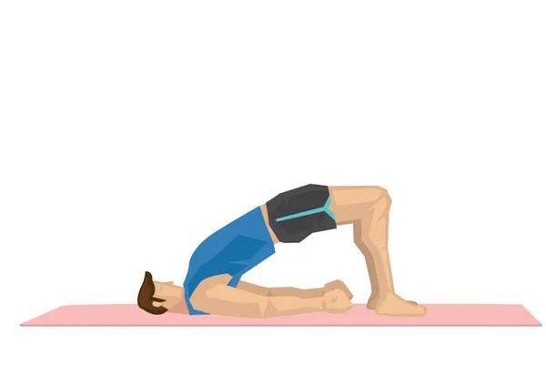 Illustration eines starken Mannes, der Yoga mit einer Brückenpose praktiziert. — Stockvektor