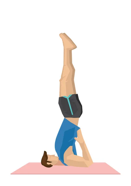 Illustratie van een sterke man die yoga beoefenen met een shoulderstan — Stockvector