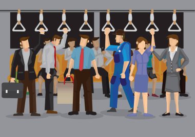 Peak Hours Karikatür Vektör Illustra sırasında Kalabalık Bir Metro İçinde