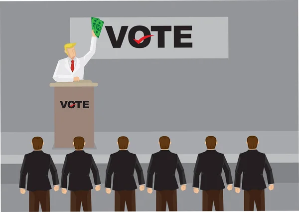 Rijke man geven toespraak over stemmen voor supporters cartoon vector illu — Stockvector