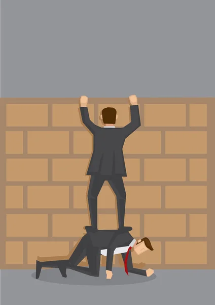 Climbing Over Wall Vector Cartoon Illustration — Stock Vector