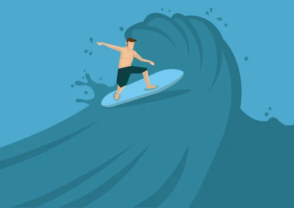 サーフボード上の大きな波に乗ってサーファー — ストックベクタ