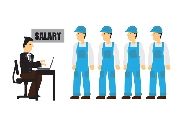 Businessman giving wages to construction workers. — Stock Vector