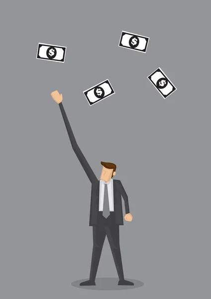 Businessman Reaching Out for Flying Dollar Notes — Stock Vector