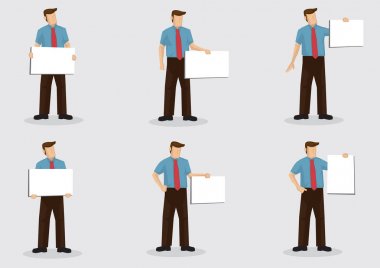 Beyaz Yakalı İşçi Boş Placard Vektör Karikatür Charact Holding