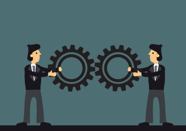 İki işadamı katılmadan vites. İş işbirliği kavramı; 