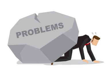 Dev bir rock başlık sorunları altında yorgun işadamı. Kurumsal b