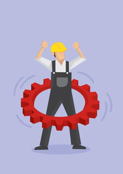 Travailleur utilisant roue dentée comme Hula Hoop — Image vectorielle