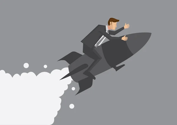Biznesmen latający na Rocket Vector ilustracja — Wektor stockowy