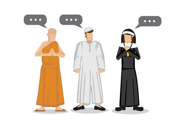 Gente de diferentes religiones. Islam musulmán, monje budista y un — Vector de stock