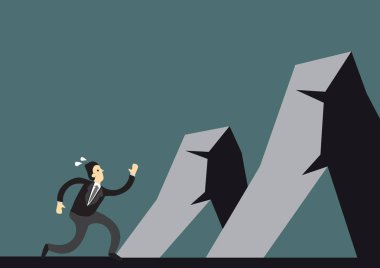 İşadamı koşup dağlara yaklaşır. 