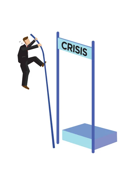 Ο πόλος του επιχειρηματία κοντώ πάνω από κρίση. Η ιδέα της διαχείρισης κρίσεων — Διανυσματικό Αρχείο