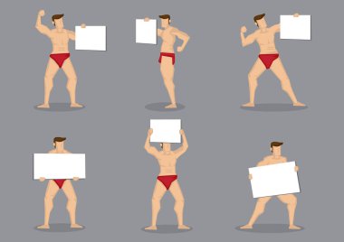 Boş Placard Karikatür Vektör Karakter Ill ile Erkek Bodybuilder