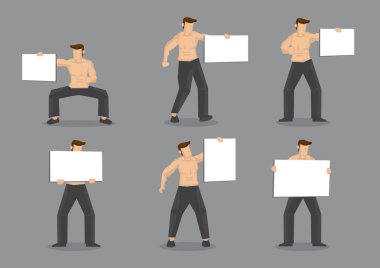Boş Placard Vektör Karakter Illust taşıyan Kas Adam