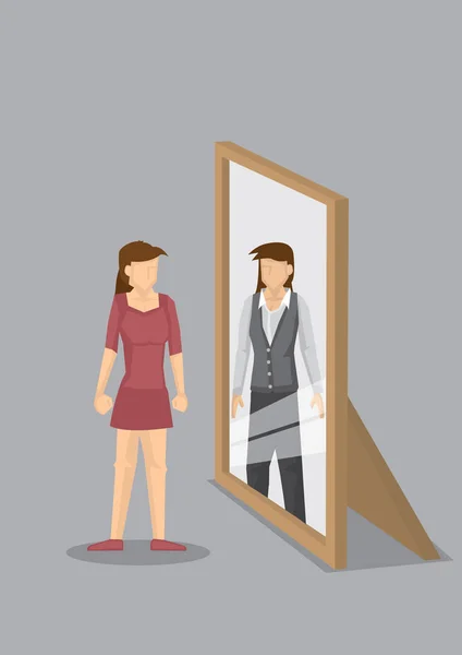 La mujer se ve a sí misma como profesional en el espejo Vector de reflexión I — Vector de stock