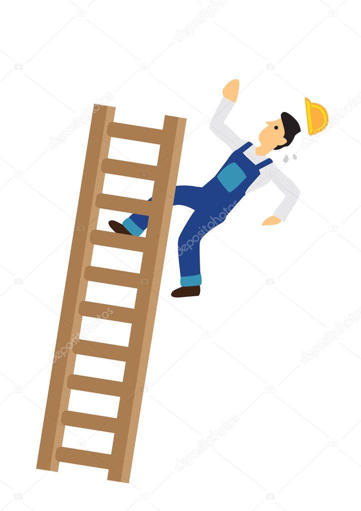 Construction worker falling down from the ladder. Concept of wor