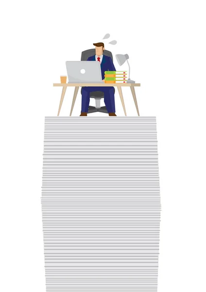 紙や文書の巨大なスタックの上に忙しいビジネスマン — ストックベクタ