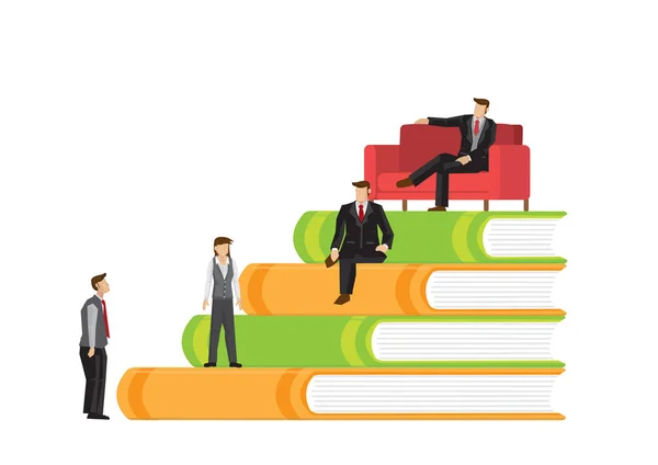 Businessmen on a stack of books. Concept of business education,