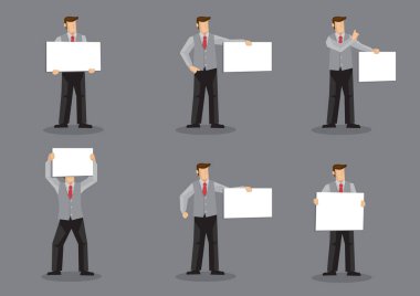 Vektör Karikatür Adam Yelek Takım ve Boyun Kravat Holding İşareti 