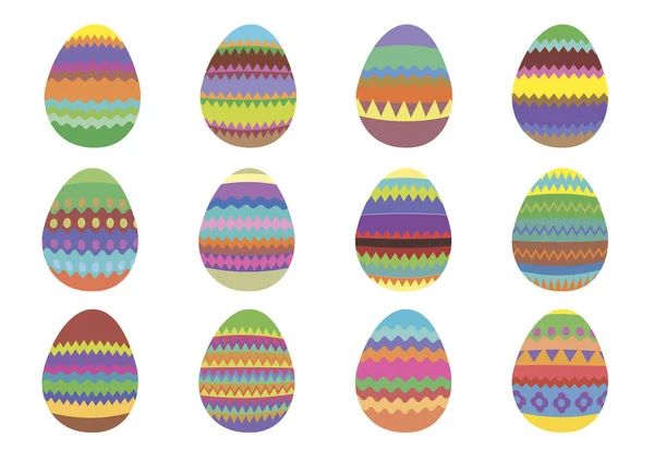 在白色背景上设置12个五颜六色的复活节彩蛋 — 图库矢量图片