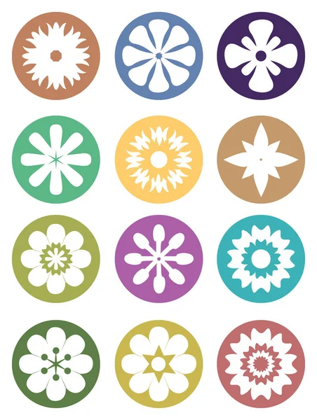 円ベクトルアイコンセットの花 — ストックベクタ