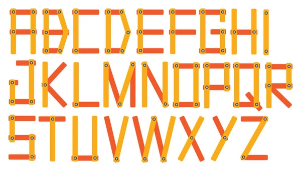 Orange Sticks with Screws Vector Font Design — Stock Vector