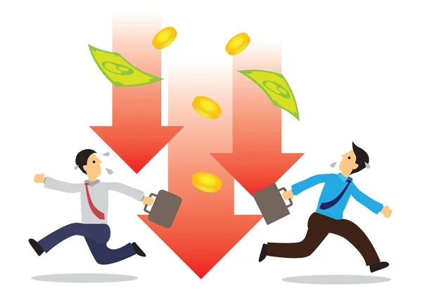 Businessmen running away from the crashing of dollar. Concept of — Stock Vector