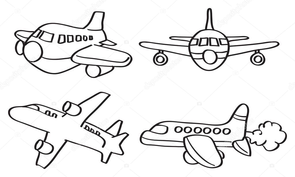 Cartoon Airplane Vector Line Art Illustration